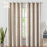 2 Pieces Plain Dyed Velvet Eyelet Curtains-Beige
